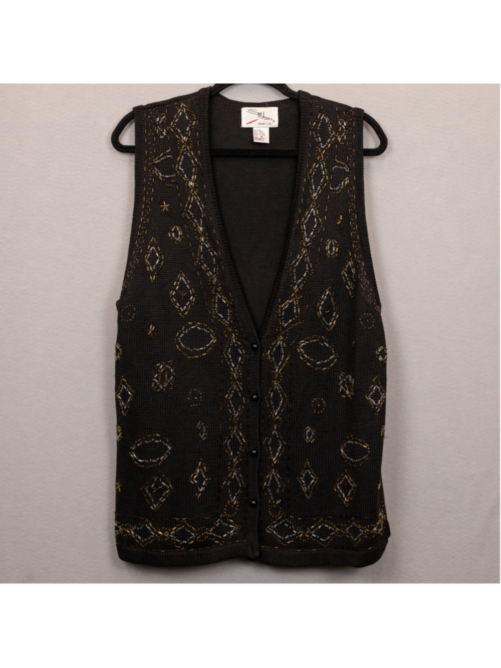 Vintage SML Sport Ltd black beaded long line sweater vest-M